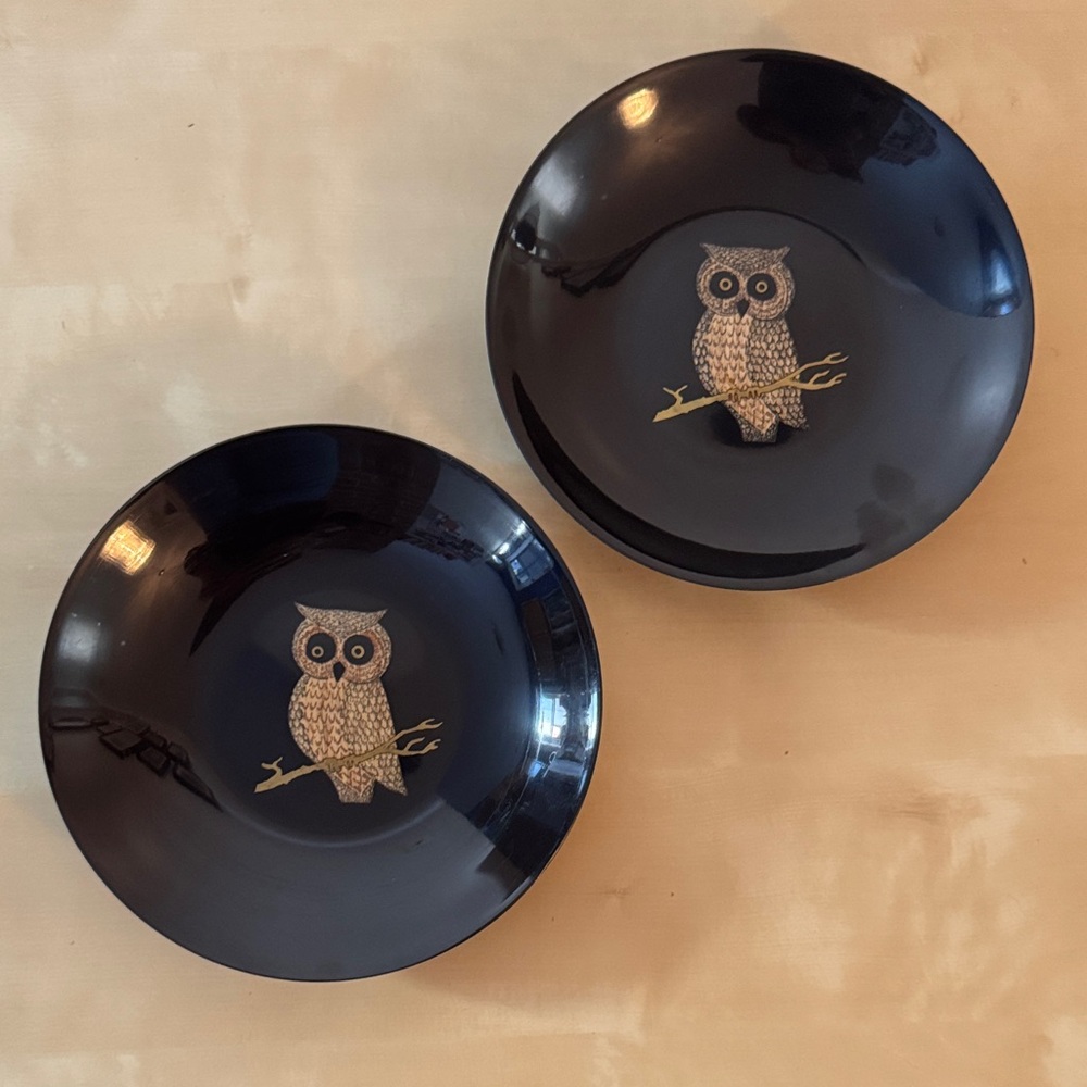 Courac of Monterey California inlaid Owl bowl set of 2